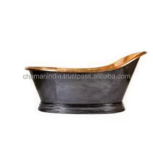 Bañera independiente de cobre de estilo antiguo Acabado negro Función de remojo de metal exterior - Product Image 1