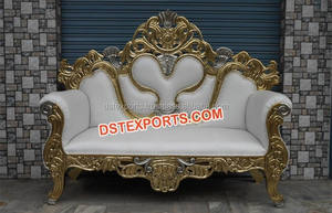 ชุดโซฟางานแต่งงานสไตล์เอเชีย ปี 2018 โมเดิร์น ชุบทอง ลายดอกไม้แกะสลักไม้ น้ำหนักเบา ขนาดสั่งทำได้ โซฟาสองที่นั่ง - Product Image 2