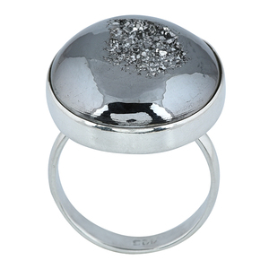 Druzy hematita forma ovalada piedra preciosa 925 anillo de plata esterlina joyería bisel ajuste plateado anillo de moda para fiestas de regalo - Product Image 2