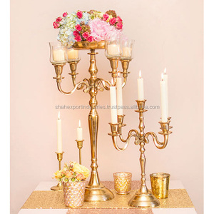 Fancy decorativo aluminio cinco brazos largo boda candelabro centro de mesa chapado en oro para el hogar y la decoración de Navidad - Product Image 5