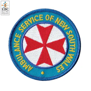 Emblème de service d'urgence OEM Emblème de voiture personnalisé Emblème de service médical Patch en rond ou rectangle Insigne de broderie numérique