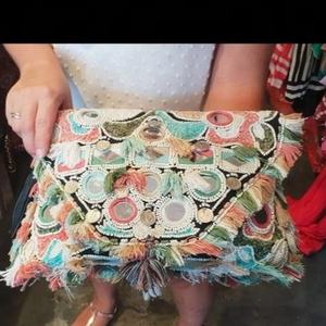 Bolso de mano con borlas para mujer, bolsa de mano con borlas, estilo bohemio, gitano, indio - Product Image 2