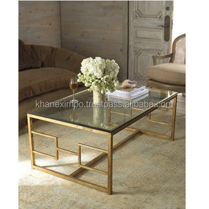 Table de cocktail rectangulaire moderne faite à la main cadre en métal et fer durable dessus en verre design traditionnel pour les meubles de salon à la maison - Product Image 3