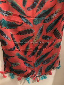 Bufandas de gasa estampadas de otoño con flecos de pompón Estilo largo Sensación de seda Mujeres musulmanas Algodón de poliéster - Product Image 2