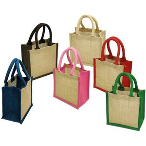 jute Fabric Shopping <b>Bag</b> <b>Medium</b> <b>Size</b> Top Handle Grocery Tote Green Blue Pink Colors - Product Image 2