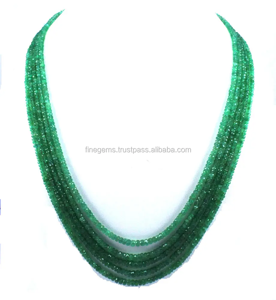 Collier en argent 925, 5 brins, perles d'émeraude naturelles pour collier, longueur 23 pouces