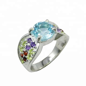 Blue Topaz Quartz Gemstone <b>Ring</b> Handmade 925 Sterling <b>Silver</b> Jewelry <b>Eternity</b> Vermeil <b>Rings</b> Indian Handmade Jewelry - Product Image 1