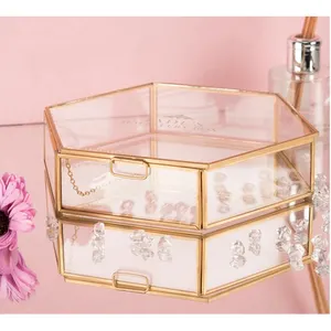 Popular Elegant Design Hexagon Jewelry Glass Box / New Design Storage Glass box Novelty Glass Ethnic Jewelry Box