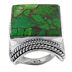 时尚绿松石宝石戒指制造商和批发银首饰现在从印度以工厂价格购物