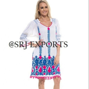 Robe tunique tendance, nouvelle mode, pour les fêtes, à fleurs, broderie impériale, collection de placard, élastique, manches 3/4, bordure à cloche - Product Image 3