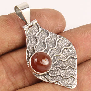 Tribal Art Vintage 925 bijoux en argent Sterling massif pendentif Solitaire naturel à la mode rouge cornaline pierre précieuse - Product Image 1