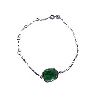 Pulsera de plata y diamante con gema de Esmeralda, elegante - Product Image 1