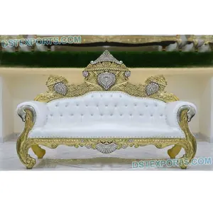 Elegant Wedding Stage King Sofa Fancy Style Gold Plated Love Seater Best Quality Stylish Sofa For Reception Stage