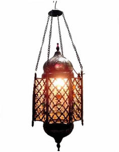 Zahereen BR64 Solid Brass <b>Net</b> Egyptian Handmade Jeweled Yellow LED Dimmable Energy Saving Hanging Lamp - Product Image 1