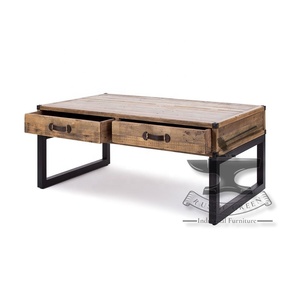 Table basse extensible en fer et en bois de style industriel vintage avec tiroir de rangement, meubles de salon à usage général pour la maison - Product Image 3