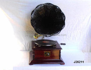 Gramophone avec boîte en bois et corne en laiton, 4mm, forme carrée, corne peint en noir, décoration de maison - Product Image 3