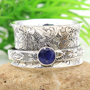 Anillo giratorio de Plata de Ley 925 con piedra preciosa de zafiro azul, joyería hecha a mano al por mayor en línea - Product Image 3