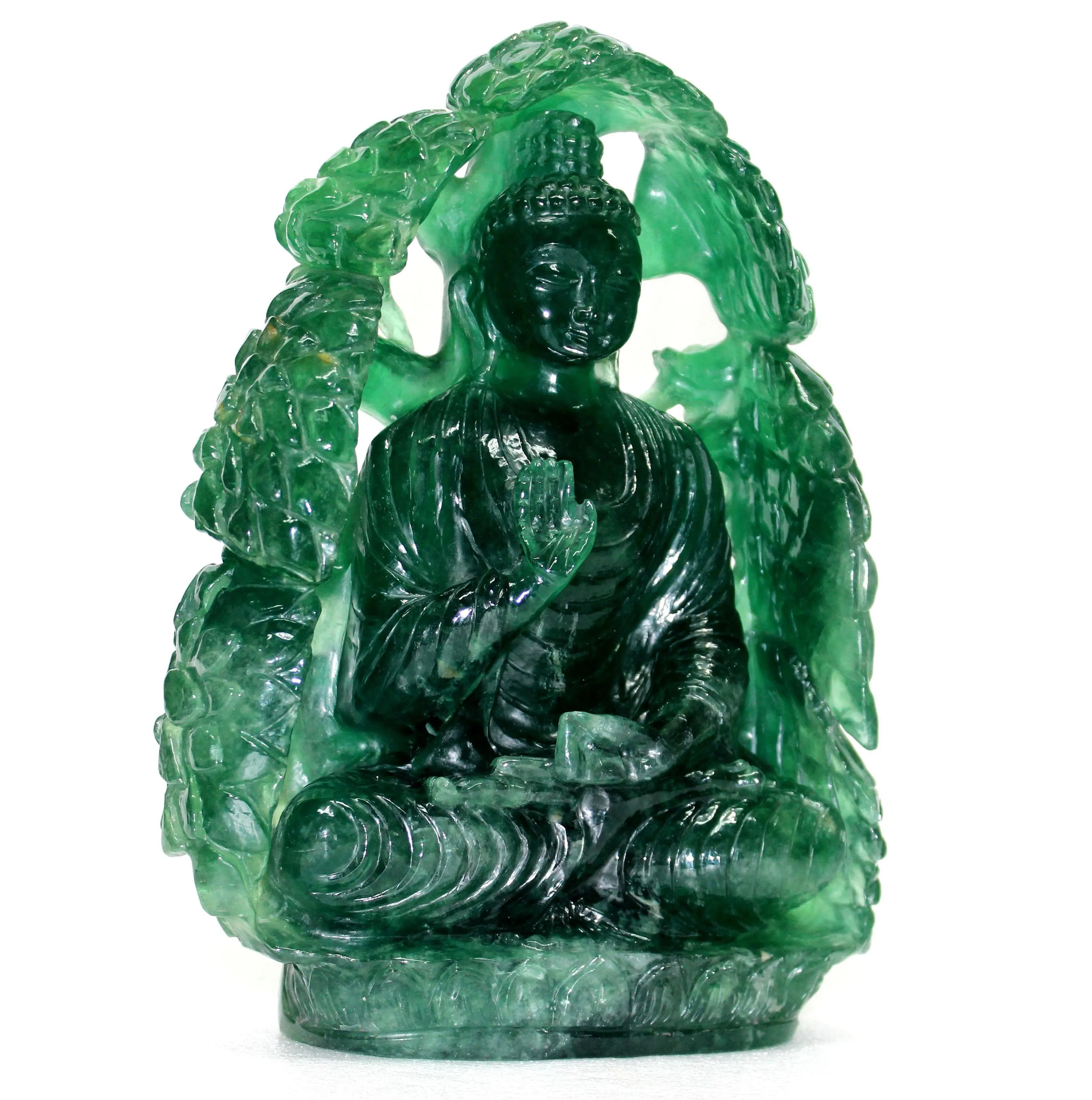Fluorite สีเขียว Blessing พระพุทธรูปใหญ่รูปปั้น Handcrafted แกะสลัก Figurine