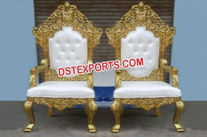 Chaises de trône de mariage élégantes en argent blanc Ensemble de chaises de scène de princesse élégantes Matériau en bois pour l'application de la mariée - Product Image 2