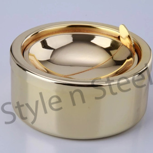 Cendrier en acier inoxydable avec couvercle Cendriers en métal personnalisés Accessoires pour fumeurs Cendrier rond en cuivre pour cigarettes - Product Image 5