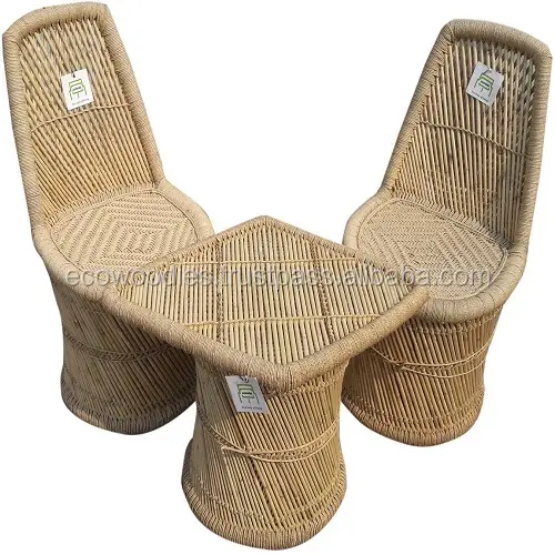 Cadeira de jardim e mesa de mobiliário, conjunto artesanal de bambu