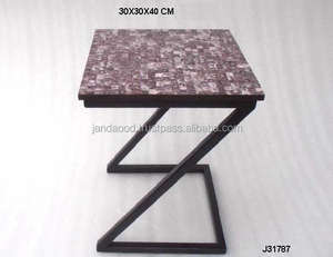 Mesa con incrustaciones de nácar de alta calidad con base de aluminio en negro Mesa decorativa con incrustaciones de madreperla Muebles para el hogar para interiores - Product Image 3