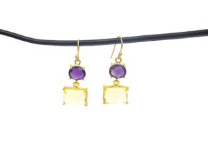 925 Sterling Silver Natural Gemstone Fashion Hoop Earring Set Gold Plated with Amethyst Citrine Quartz Pearl for Wedding Gift - Product Image 5