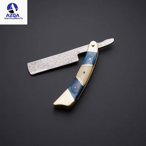 มีดโกนหนวดตรงเหล็กดามัสกัสอย่างดี สำหรับร้านตัดผม พร้อมด้ามจับทำจากกระดูกและไม้ - Product Image 3