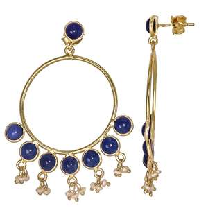 Bijoux fins pour femmes tendance en argent sterling plaqué or avec pierres précieuses de conception indienne traditionnelle, pierre de jade bleue, vente en gros - Product Image 2