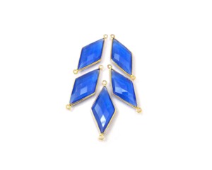 Lunette multi-pierres précieuses calcédoine bleue connecteur Boho plaqué or fait à la main pour la fabrication de bijoux lunette de lien de pierre de naissance - Product Image 1