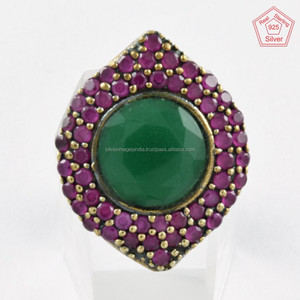 แหวนพลอยทับทิมและมรกตสไตล์ใหม่แหวนเงินสเตอริง925พร้อมเครื่องประดับหินสีชมพู - Product Image 3
