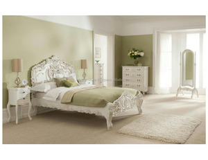 Cadre de lit King Size en bois massif rococo français avec design rond antique moderne Lit double Chambre à coucher Usage domestique Fabriqué en Indonésie - Product Image 1