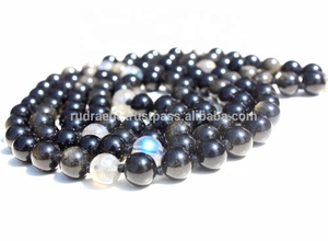 High Quality Handcrafted 8 mm <b>Obsidian</b> Natural Round Beads Classic Knotted Yoga Mala Necklace Unisex for Gifts and Parties - Product Image 4