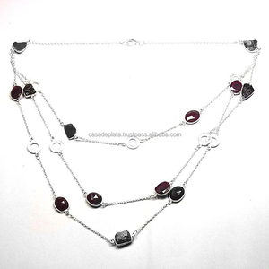 Collar de plata granate, rubí, moda - Product Image 1