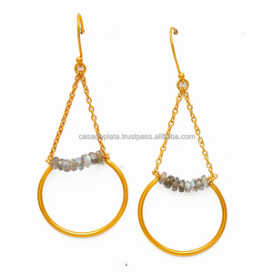 Labradorite pierre précieuse plaqué or boucles d'oreilles en argent sterling massif 925 faites à la main bijoux faits à la main boucle d'oreille à la mode pour les femmes - Product Image 2