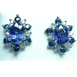 도매 디자인 귀중한 천연 블루 사파이어 다이아몬드 두바이 14K 화이트 골드 스터드 귀걸이