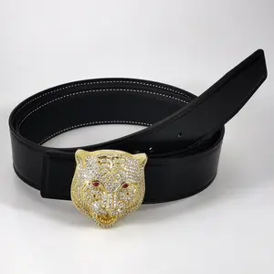 Casual Cowskin ceinture masculino Cinturino di Alta Qualità di lusso Del Diamante del leopardo del cuoio genuino degli uomini della cinghia