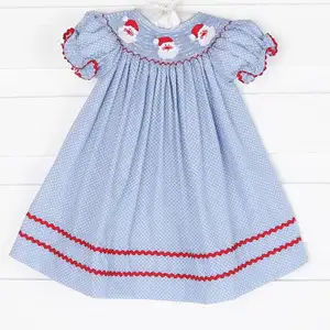 Bé Gái Red Gingham Smocked Santa Claus Bishop Dress