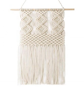 Art mural en macramé fait à la main Boho décoration de la maison cordons de coton motif noué Unique sur bois nouveau tissu tenture murale cadeau - Product Image 6