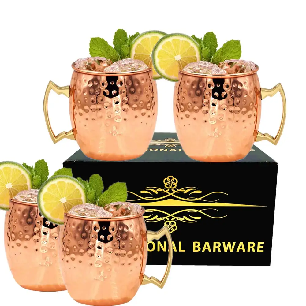 550Ml Moscow Mule Mok 304 Roestvrij Staal Food Grade Gehamerd Zwart/Koper Plated Drinkware Bar Tool Bier Cocktail cup Mule Mok