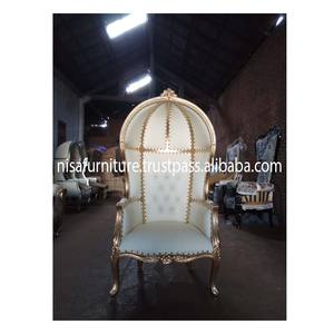 Silla de ocio estilo dosel Louis French con marco dorado, cuero sintético blanco, madera maciza, sala de estar, Hotel, tela duradera hecha - Product Image 4