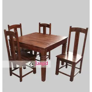最新室内印度sheesham木制广场4个座位的餐桌和椅子布景设计