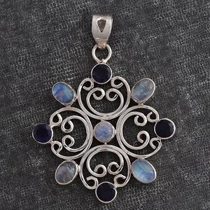 Colgante de Plata de Ley 925 con piedra lunar chapada en plata Iolite filigrana colgante de piedras preciosas joyería colgante de moda para mujer. - Product Image 2
