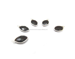 Conector de Joyería Boho con Bisel de Plata de Ley 925/Latón Chapado, Cuarzo Ónix Negro de 9x15mm, Gema Natural, Forma Marquesa, de Moda - Product Image 4
