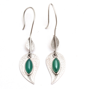Leaf Design Green Onyx Moonstone Black Onyx Handmade Gemstone <b>Earring</b> 925 Sterling <b>Silver</b> Jewelry Women Drop & <b>Dangle</b> <b>Earring</b> - Product Image 1