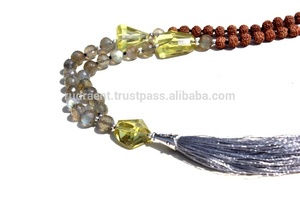 Collar Mala Unisex con Cuentas Facetadas de Labradorita y Rudraksha Natural de la India de 7mm, Hecho a Mano, Certificado por Terceros, Gran Venta - Product Image 6