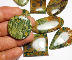 Cabujón de jaspe de riolita natural con parte posterior plana, forma de mezcla de piedras preciosas de jaspe de riolita pulida suave para hacer joyas - Product Image 1