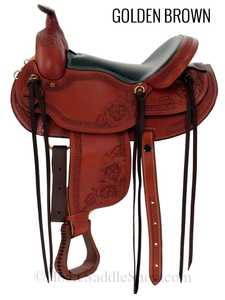 Silla de montar western de cuero repujado para equitación, estilo ranchero y cowboy - Product Image 2