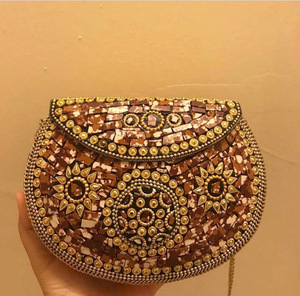 Sac à bandoulière en métal mosaïque fait à la main indien matériel de toile avec décoration de chaîne bonbons motif de pierre unie Style national - Product Image 5