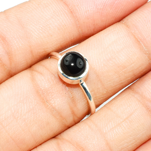 Anillos de plata de ley 925 con forma redonda de ónix negro, joyería hecha a mano de piedras preciosas, joyería de plata - Product Image 4